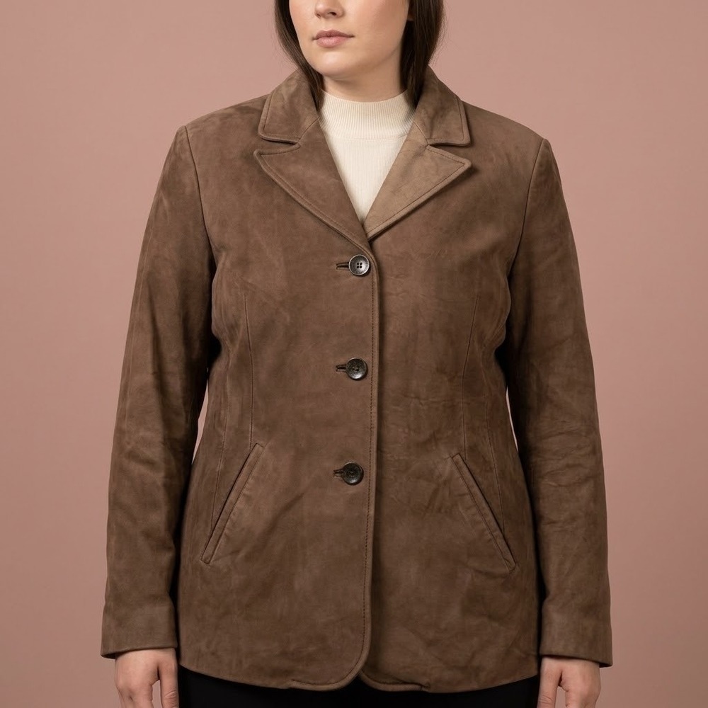 Wilsons Leather Pelle Studio Suede Jacket Womens L Brown EUC